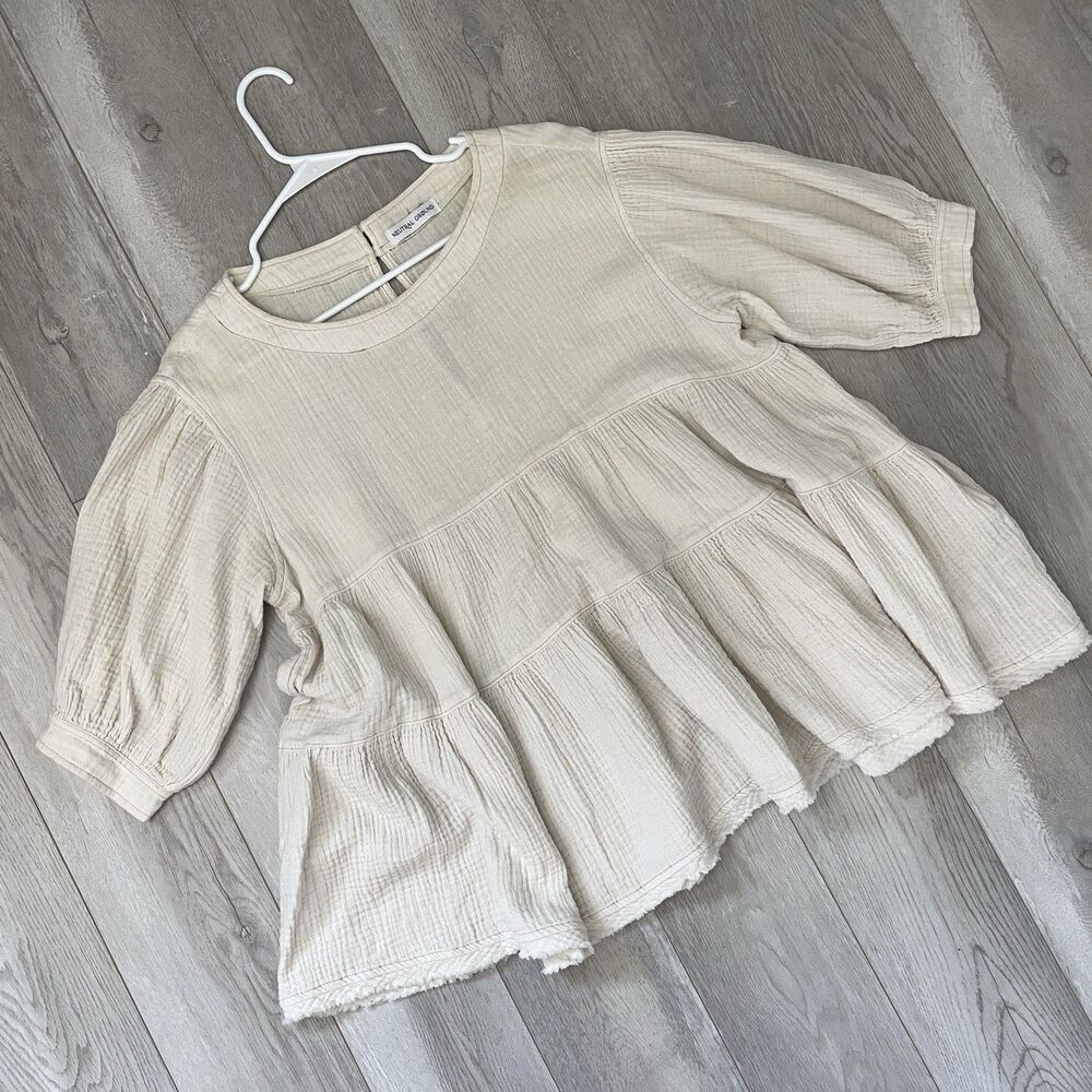 Cotton Gauze Top neutral ground tiered flowy womens Cream (small) natural boho